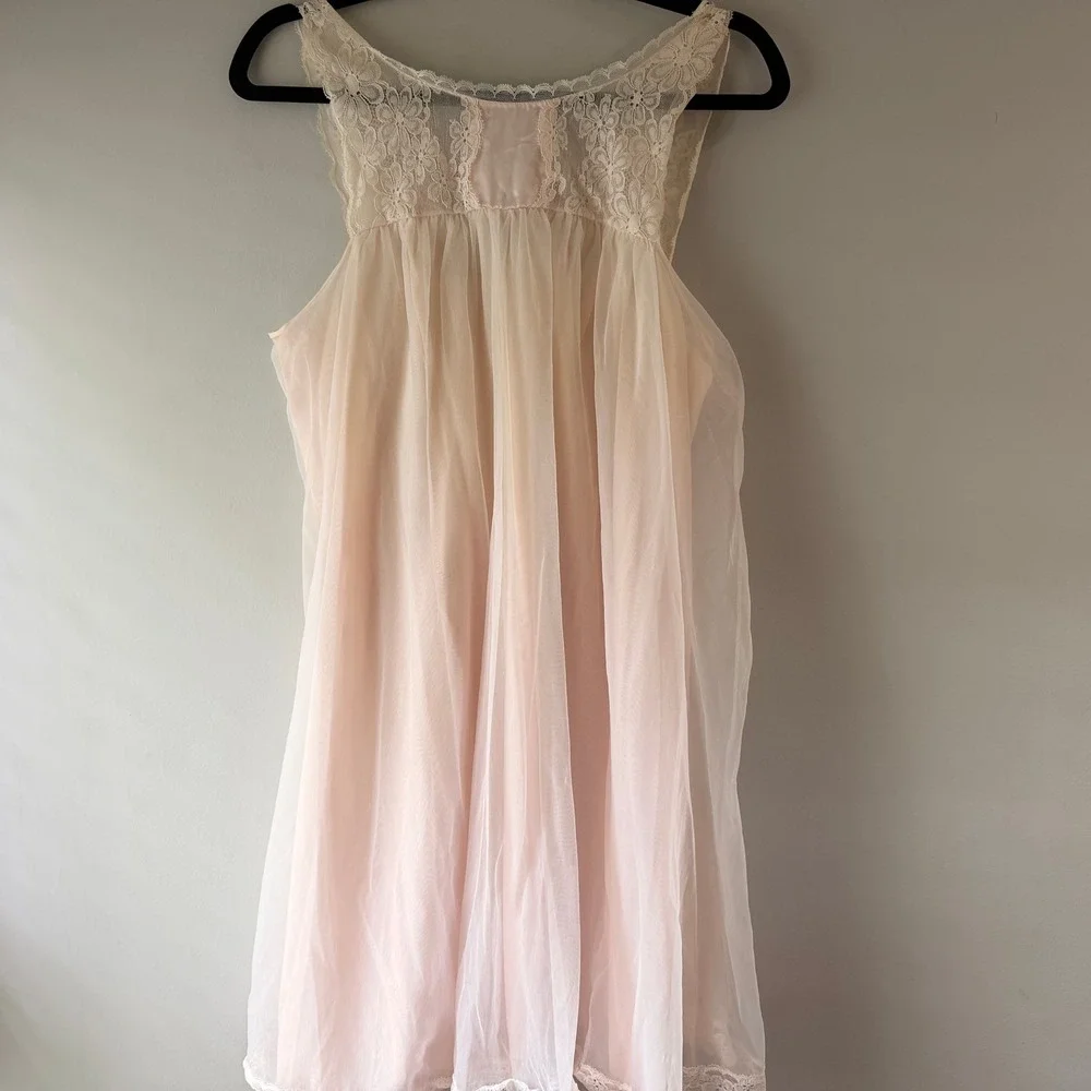 Unbranded Nightgown Womens OS Pink Good Vintage Lace Sheer Babydoll Lingerie